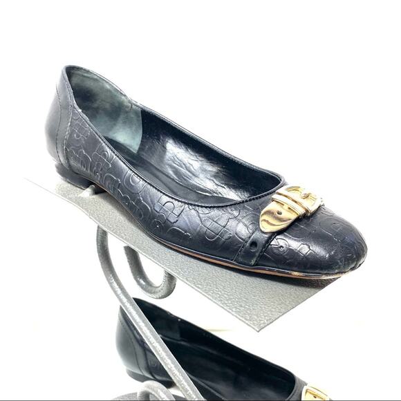 Gucci Black Leather Buckled Ballet Flats Size 7 - Picture 1 of 11
